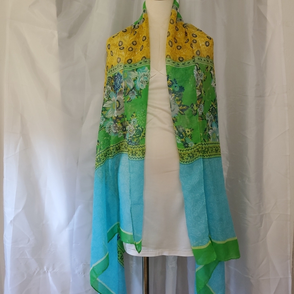 Cotton Scarf Shawl Wrap Top Skirt COLORFUL Beach Cruise Cover-Up LRG 38 x 73”